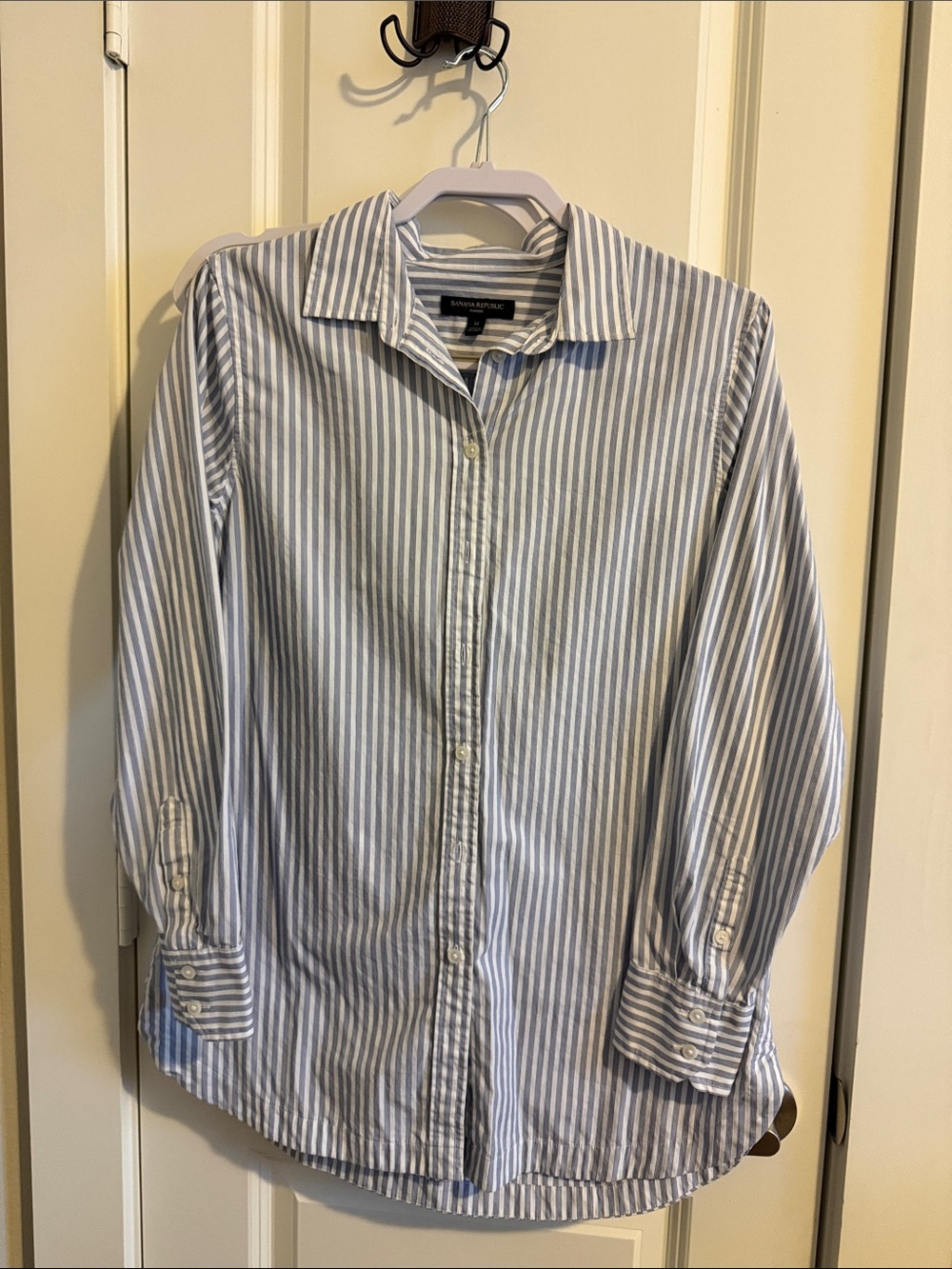 Banana Republic Light Blue and White Striped Button-Down Shirt